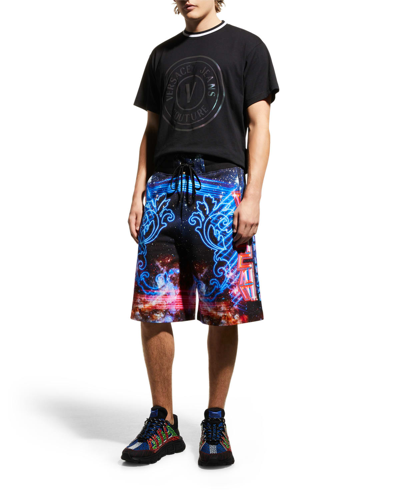 Shop Versace Jeans Couture Men's Galaxy Logo Sweat Shorts In Multicolor Scuro