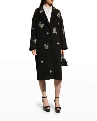 Shop Cinq À Sept Gravis Crystal Ivy Mid-length Coat In Black