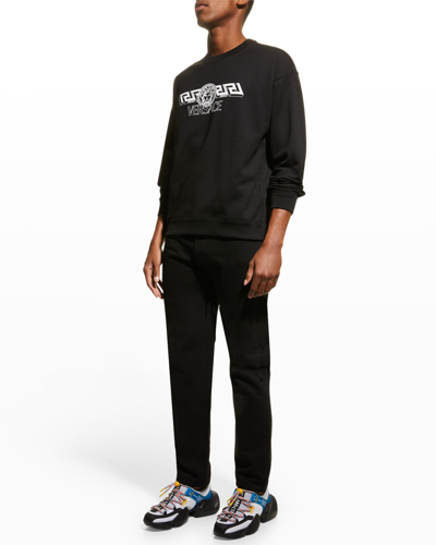 Shop Versace Men's Medusa Greek Key Logo Sweatshirt In Black