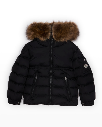 Shop Moncler Boy's Byron Faux Fur Hooded Puffer Jacket In Black