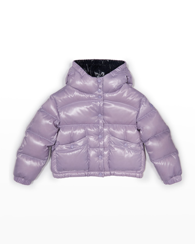 Shop Moncler Girl's Bardanette Hooded Puffer Jacket In Purple