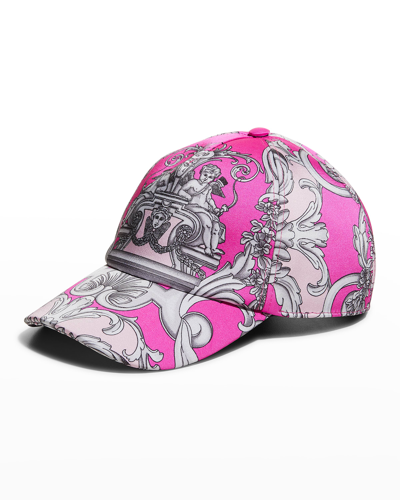 Shop Versace Barocco-print Twill Baseball Cap In Fuxia Rose