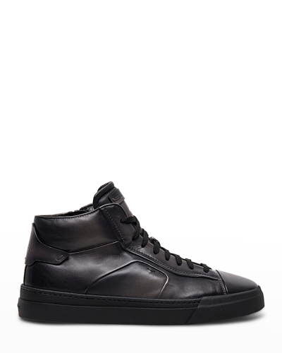 Shop Santoni Men's Gloria High-top Leather Zip Sneakers In Grey