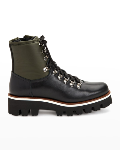 Shop Aquatalia Morena Bicolor Lace-up Hiking Boots In Black/olive