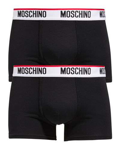 Shop Moschino Men's Two-pack Logo Trunks In Black