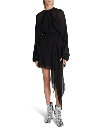 Shop Maison Margiela Twisted Drape Silk Chiffon Mini Dress In Black