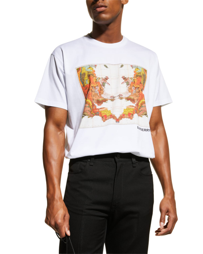 Shop Burberry Men's Varvey Map-print T-shirt In White