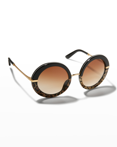 Shop Dolce & Gabbana Round Acetate & Plastic Sunglasses In Leopard Blk