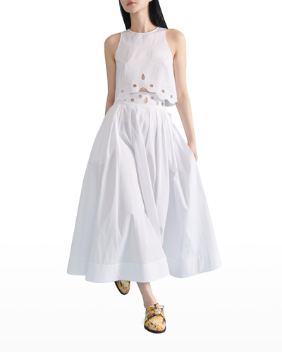 Shop Rosie Assoulin Eyelet Pleated Maxi Skirt In White