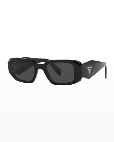 Shop Prada Geometric Rectangle Acetate Sunglasses In Black