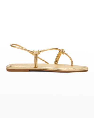 Shop Mercedes Castillo Julianna Lambskin Slingback Thong Sandals In Gold Lamb