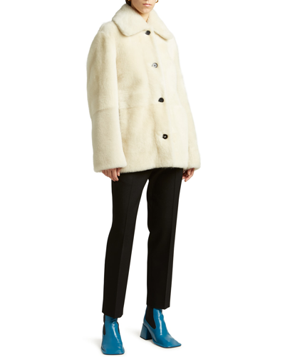 Jil Sander Caban Reversible Shearling Coat In Light Beig