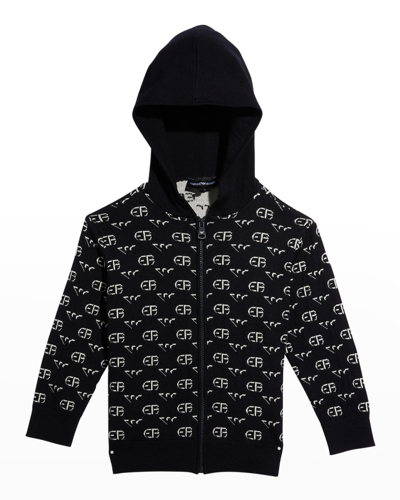 Shop Emporio Armani Boy's Contrast Logo-print Hooded Cardigan In F924 Blu Navy