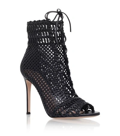 Gianvito Rossi Woven Leather Peep-toe Ankle Boots
