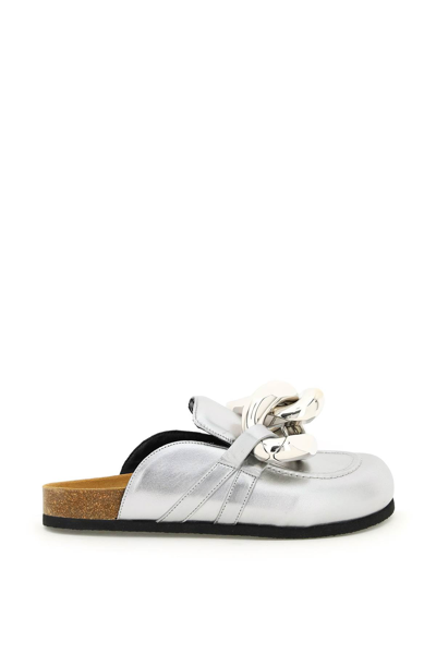 Shop Jw Anderson J.w. Anderson Laminated Leather Chain Mules In Silver