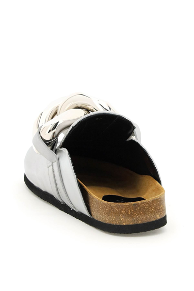Shop Jw Anderson J.w. Anderson Laminated Leather Chain Mules In Silver