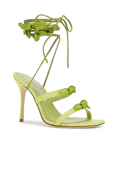 Shop Manolo Blahnik Crepe De Chine Fiocco 105 Sandal In Bright Green