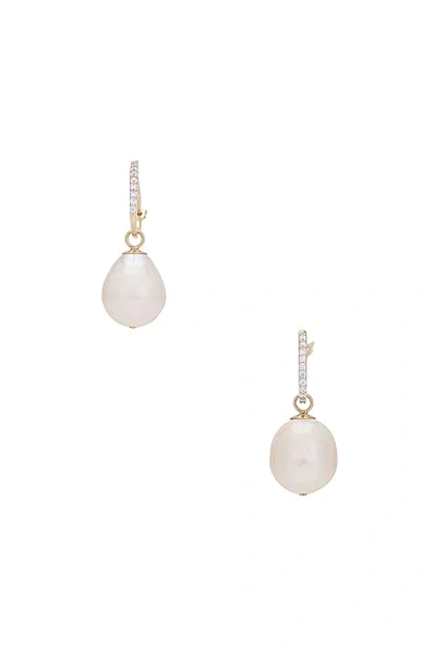 Loren Stewart Teardrop Huggie Earrings In Pearl & Yellow Gold