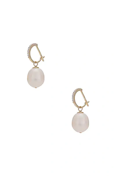 Loren Stewart Teardrop Huggie Earrings In Pearl & Yellow Gold