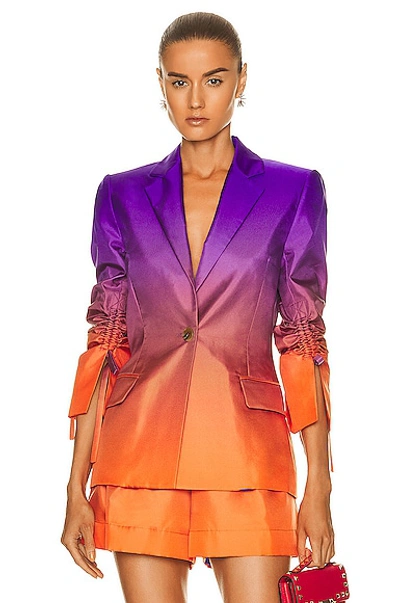 Shop Oscar De La Renta Ombre Twill Drawstring Sleeve Jacket In Violet & Amber