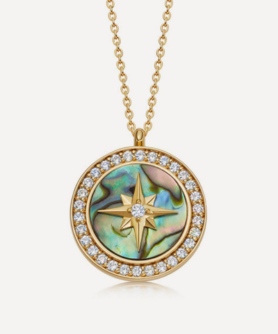 Astley Clarke 18ct Gold Plated Vermeil Silver Large Polaris Abalone Locket Necklace In Gold