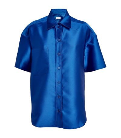 Shop Sandro Satin Oversized Shirt In Blue