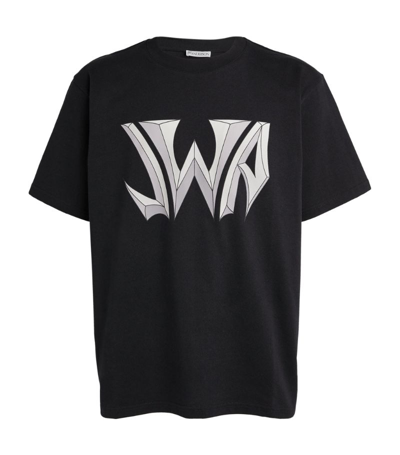 Shop Jw Anderson Oversized Gothic Logo T-shirt In Black