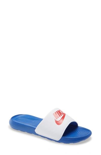 Shop Nike Victori One Sport Slide In White/ Red/ Royal