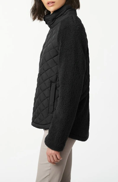 Bernardo Mixed Media Quilted Faux Fur Jacket In Black
