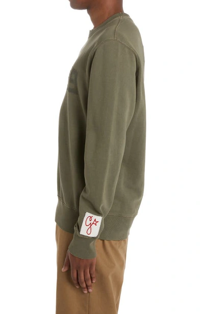Golden Goose Crew Neck Archibald Sweatshirt With Vintage Logo In Dusty Olive