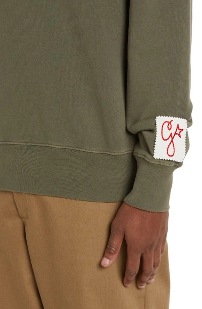 Golden Goose Crew Neck Archibald Sweatshirt With Vintage Logo In Dusty Olive