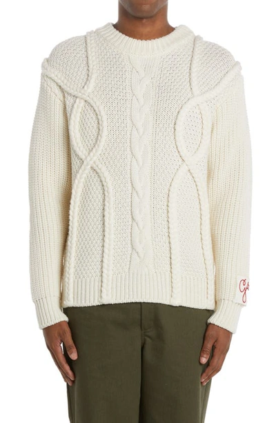 Shop Golden Goose Cable Knit Merino Wool Sweater In Natural White