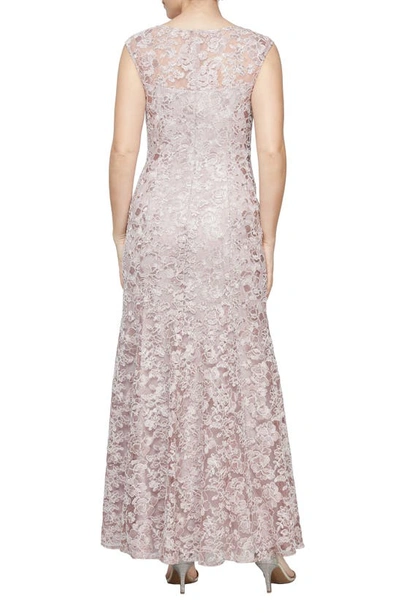 Shop Alex Evenings Floral Embroidered Evening Gown With Wrap In Rose