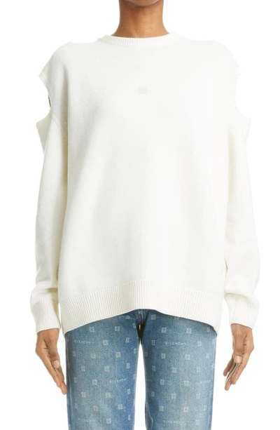 Shop Givenchy 4g Cold Shoulder Wool & Cashmere Sweater In White/ Beige