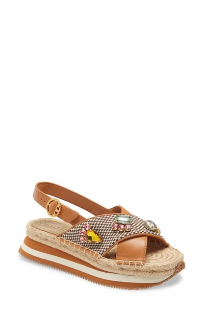 Shop Tory Burch Daisy Crystal Platform Wedge Sandal In Desert Camel / Multi