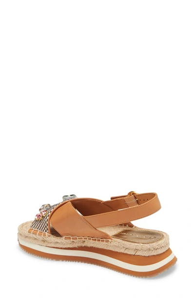 Shop Tory Burch Daisy Crystal Platform Wedge Sandal In Desert Camel / Multi