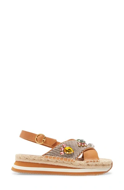 Shop Tory Burch Daisy Crystal Platform Wedge Sandal In Desert Camel / Multi