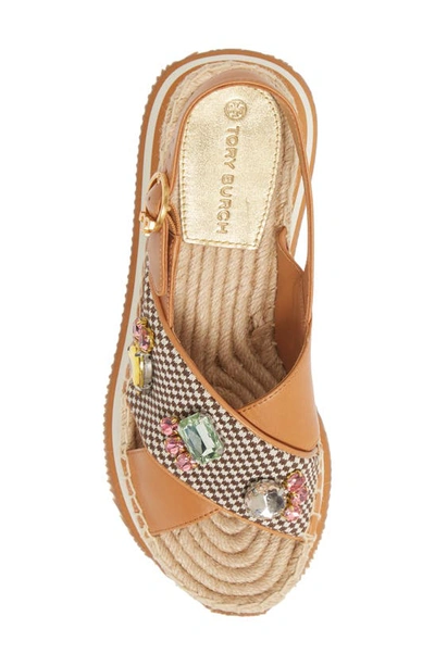 Shop Tory Burch Daisy Crystal Platform Wedge Sandal In Desert Camel / Multi