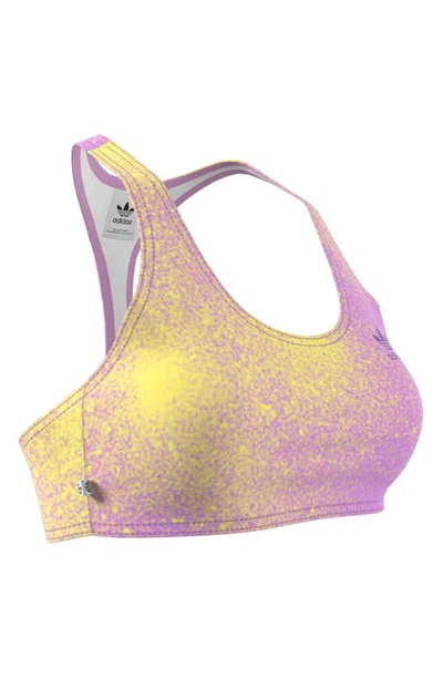 Shop Adidas Originals Print Bra Top In Bliss Lilac/ Almost Yellow