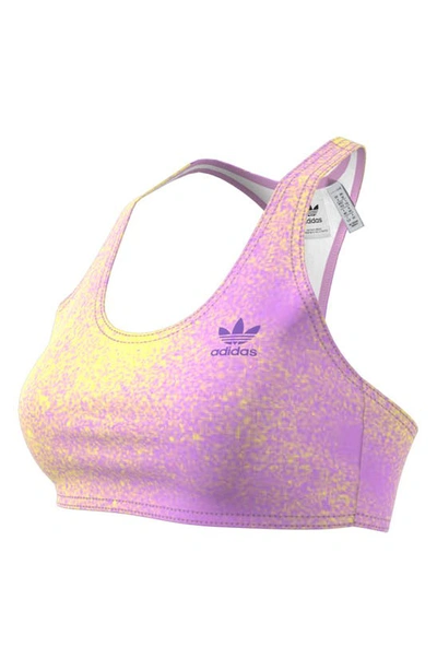 Shop Adidas Originals Print Bra Top In Bliss Lilac/ Almost Yellow