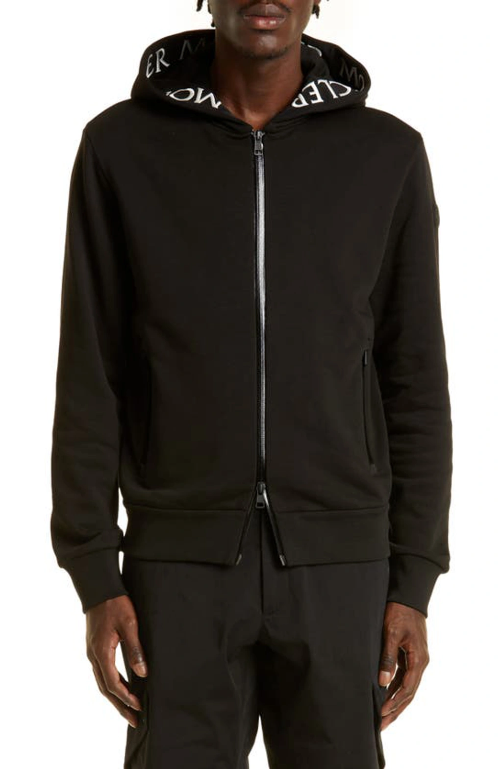 Moncler Logo Tape Cotton Zip Hoodie In Black ModeSens
