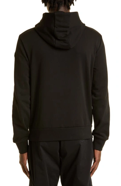 Shop Moncler Logo Tape Cotton Zip Hoodie In Black