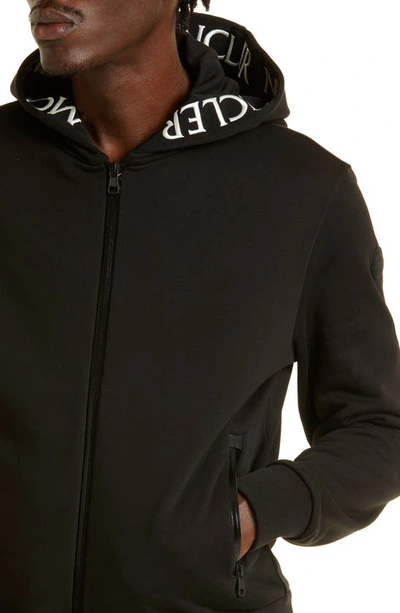 Shop Moncler Logo Tape Cotton Zip Hoodie In Black