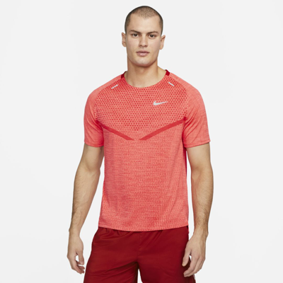 Shop Nike Men's Techknit Dri-fit Adv Short-sleeve Running Top In Red