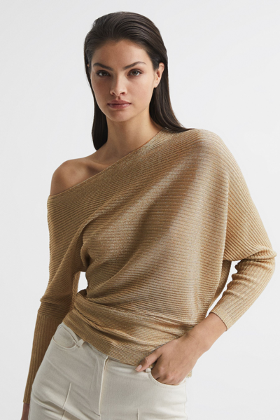 Shop Reiss Louisa - Gold Asymmetric Drape Knitted Top, Xs
