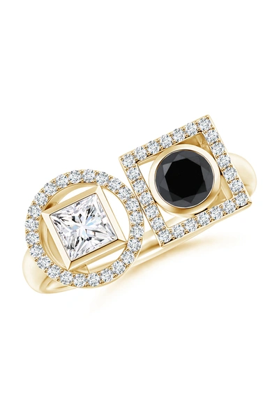 Shop Natori Infinity 14k Gold With Black & White Diamond Two Stone Statement Ring In 14k Yellow Gold