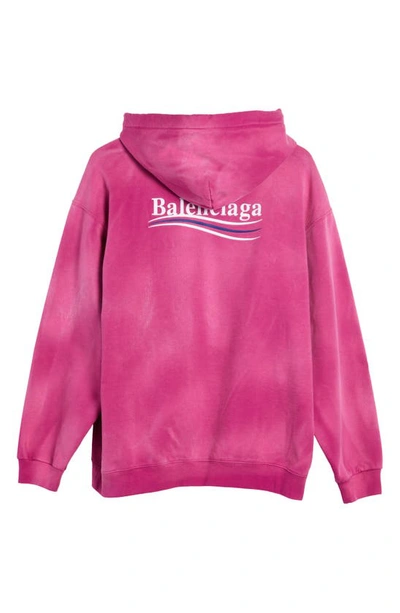 Shop Balenciaga Campaign Logo Oversize Cotton Hoodie In Dark Fuschia/ White/ Blue