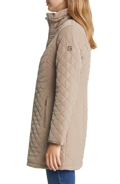 Gallery Quilted Jacket With Removable Hood In Taupe Grey