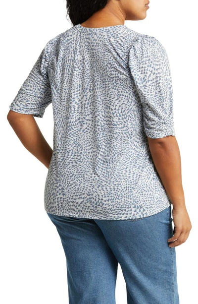 Shop Wit & Wisdom Print Puff Sleeve Top In Heather Off White/ Carbon Blue
