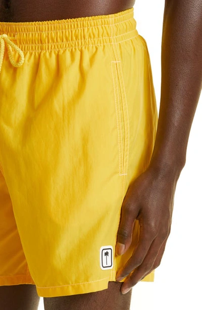 Shop Palm Angels X Vilebrequin Solid Nylon Swim Trunks In Yellow